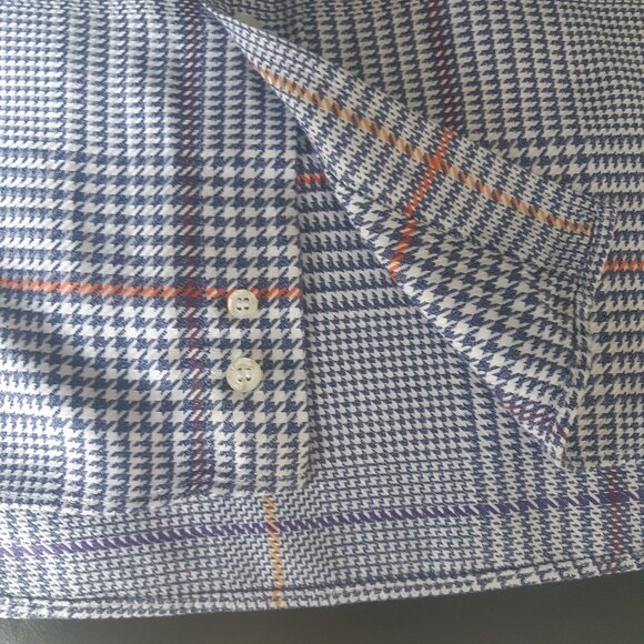 Etro SZ L Blue & White Plaid w/ Mauve & Orange -Men's Button Up Shirt - Picture 5 of 13